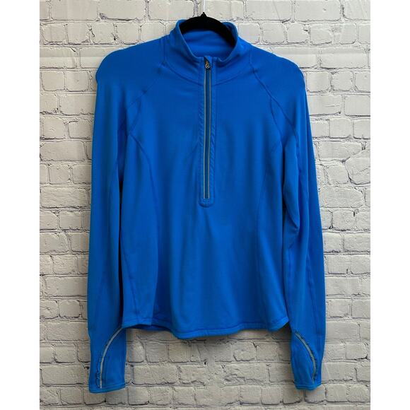 Lululemon Jacket Back Ruffles Blue Half Zip Pullover Size 8 Athletic Thumbholes - Picture 1 of 9